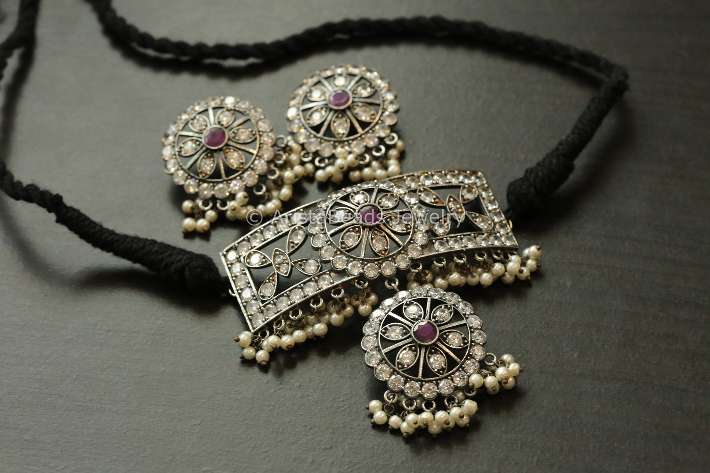 Small Clear & Ruby CZ Choker Set