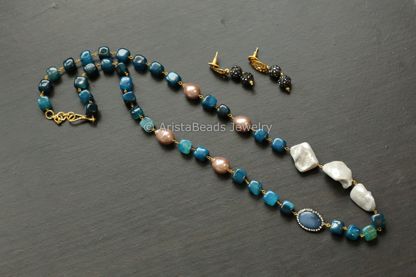 Baroque Pearls & Blue Beads Necklace