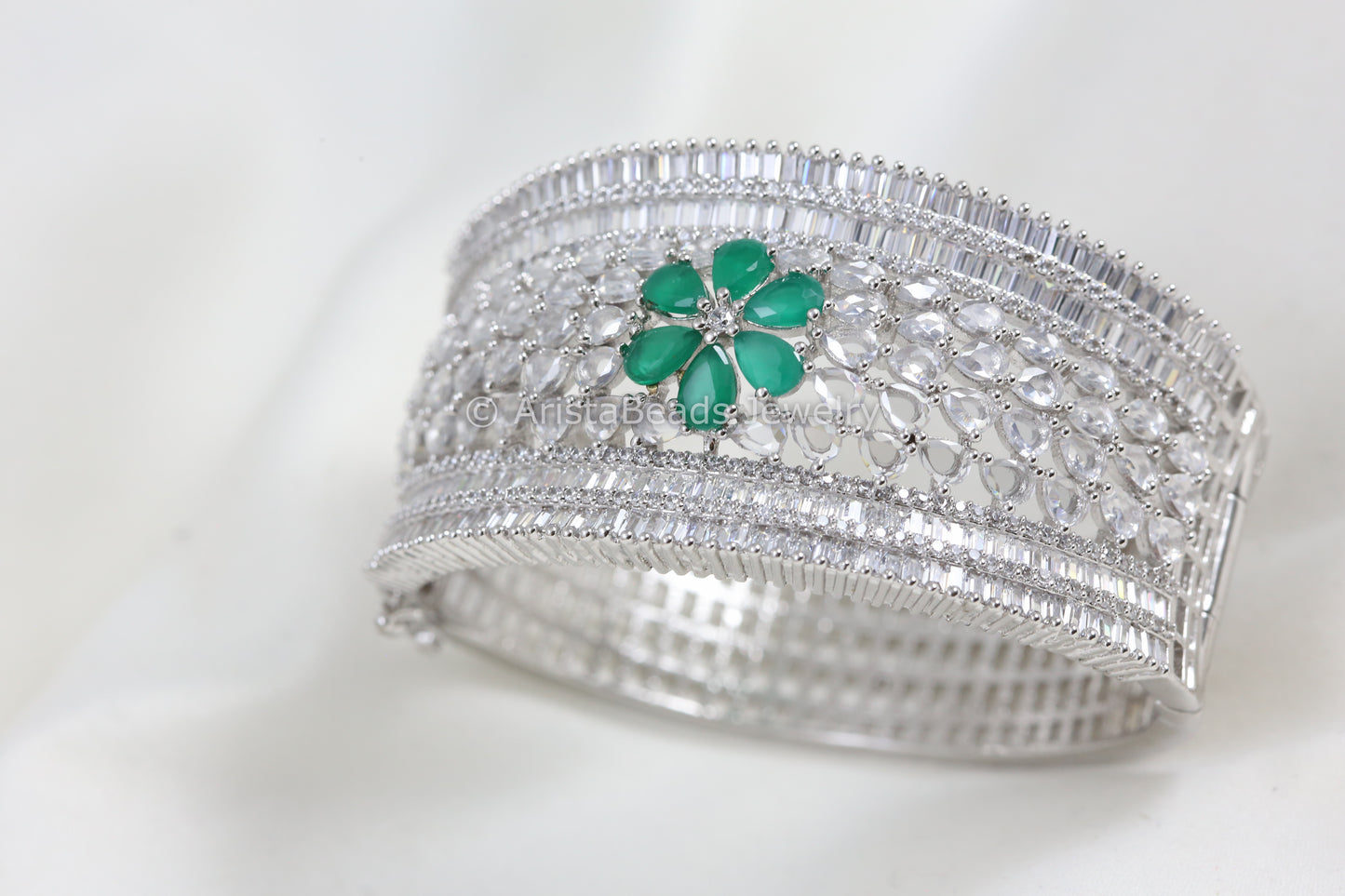 Designer Silver Finish Kada - Emerald