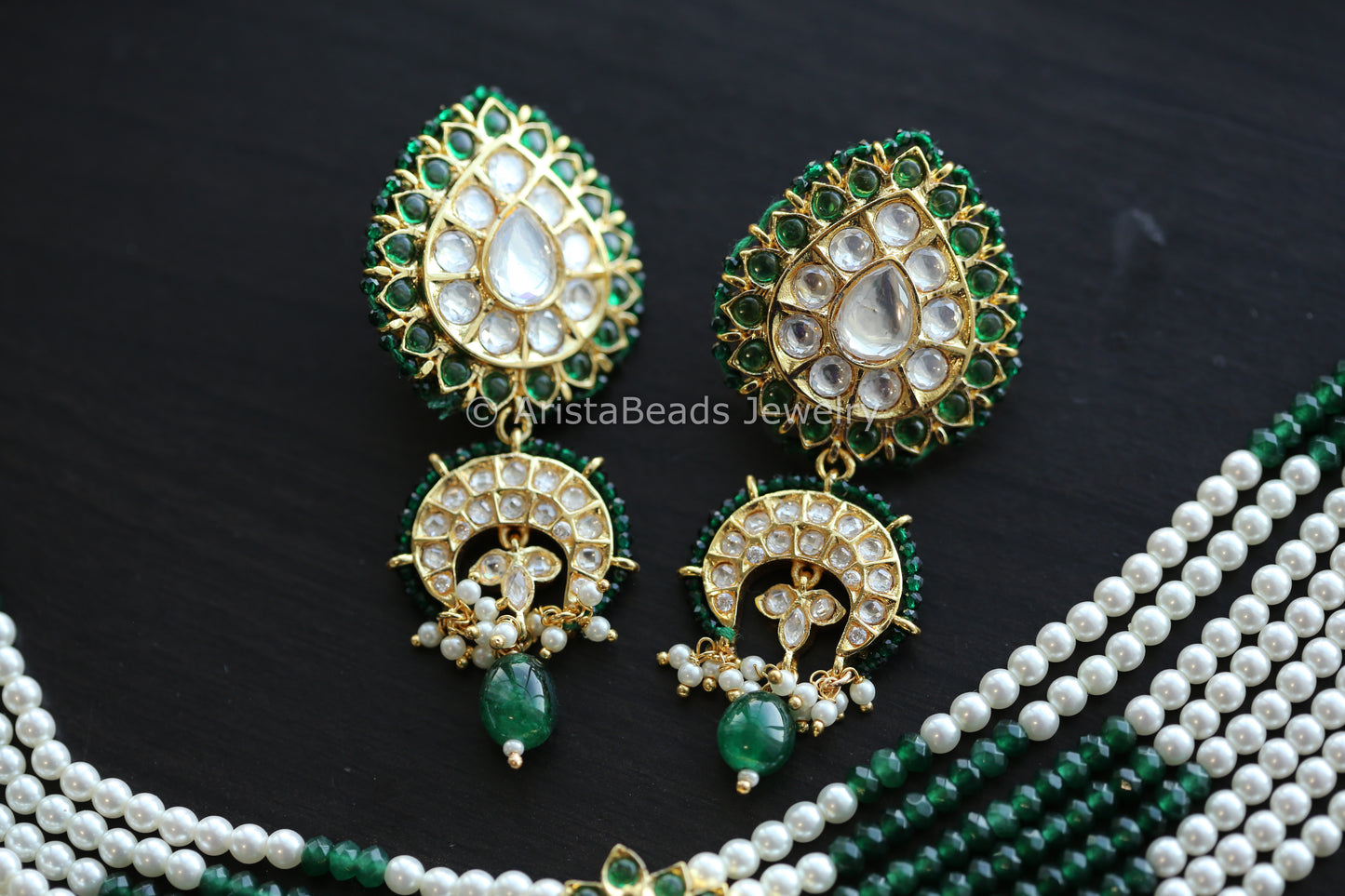 Foil Kundan Necklace Set - Green