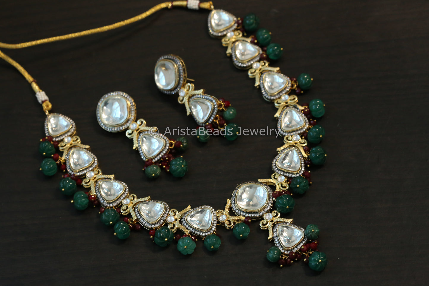 Big Polki Kundan Necklace Set - Melon Drops