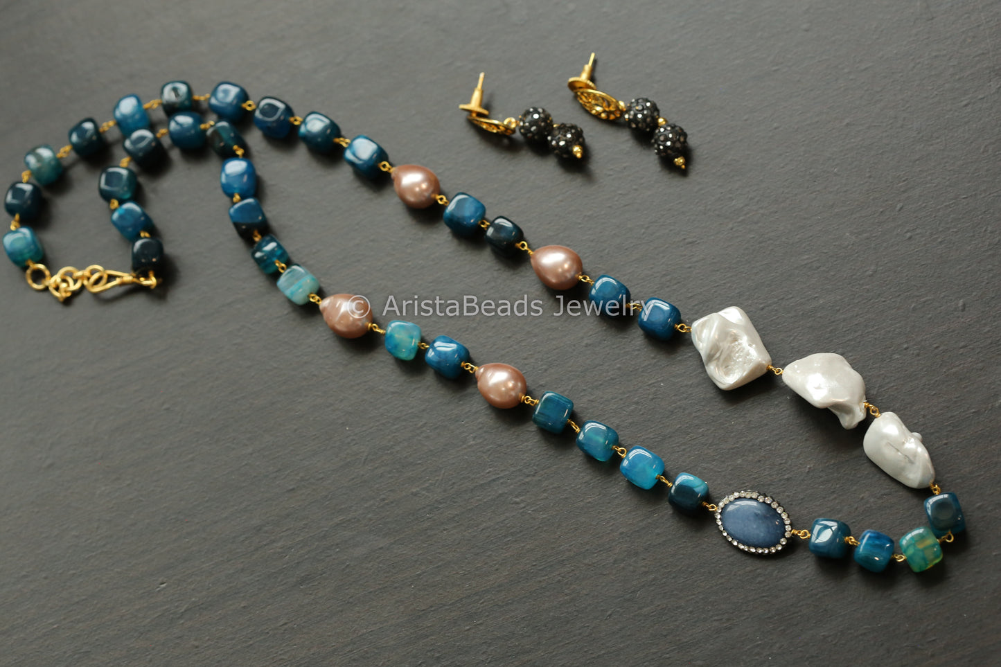 Baroque Pearls & Blue Beads Necklace