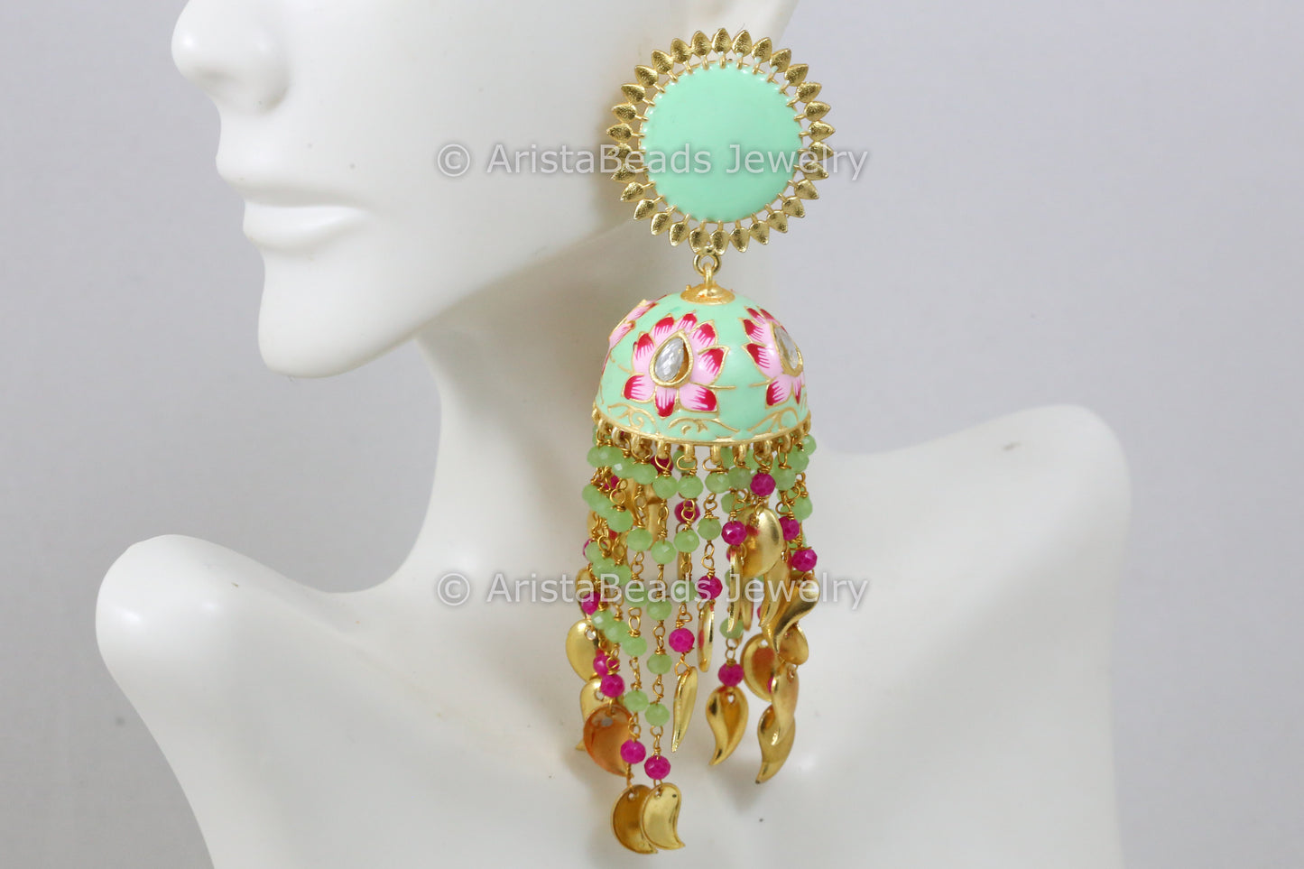 Handmade Enamel Jhumka - Mint Green