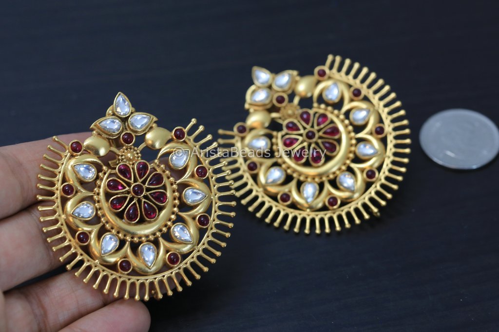 Large Matt Gold Real Look Chandbaali - Colors Available