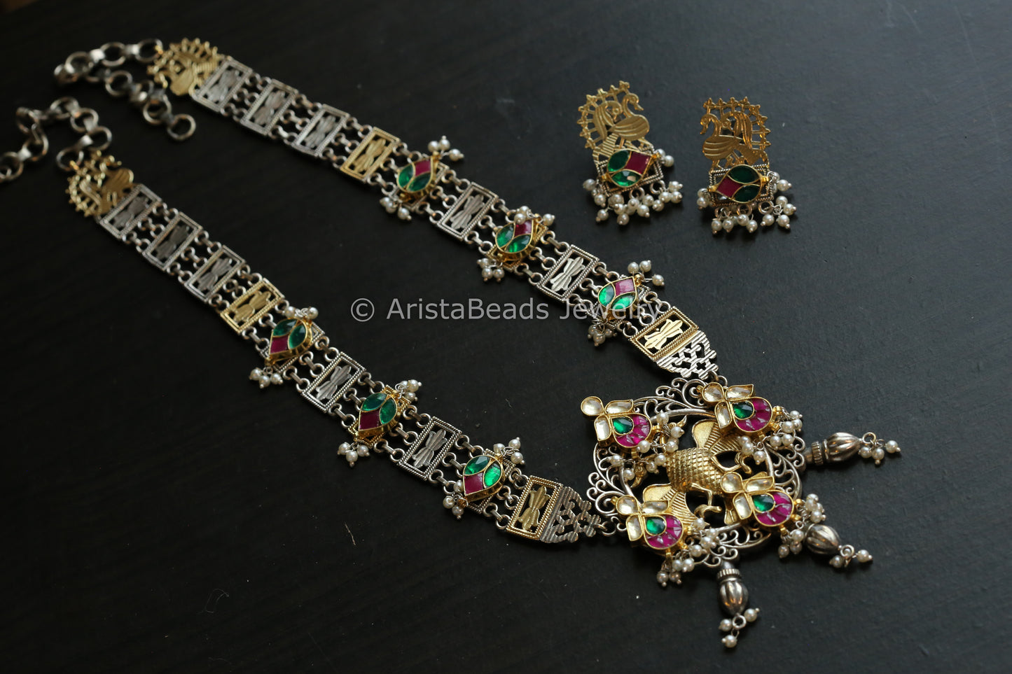 Dual Tone Pachi Kundan Necklace Set