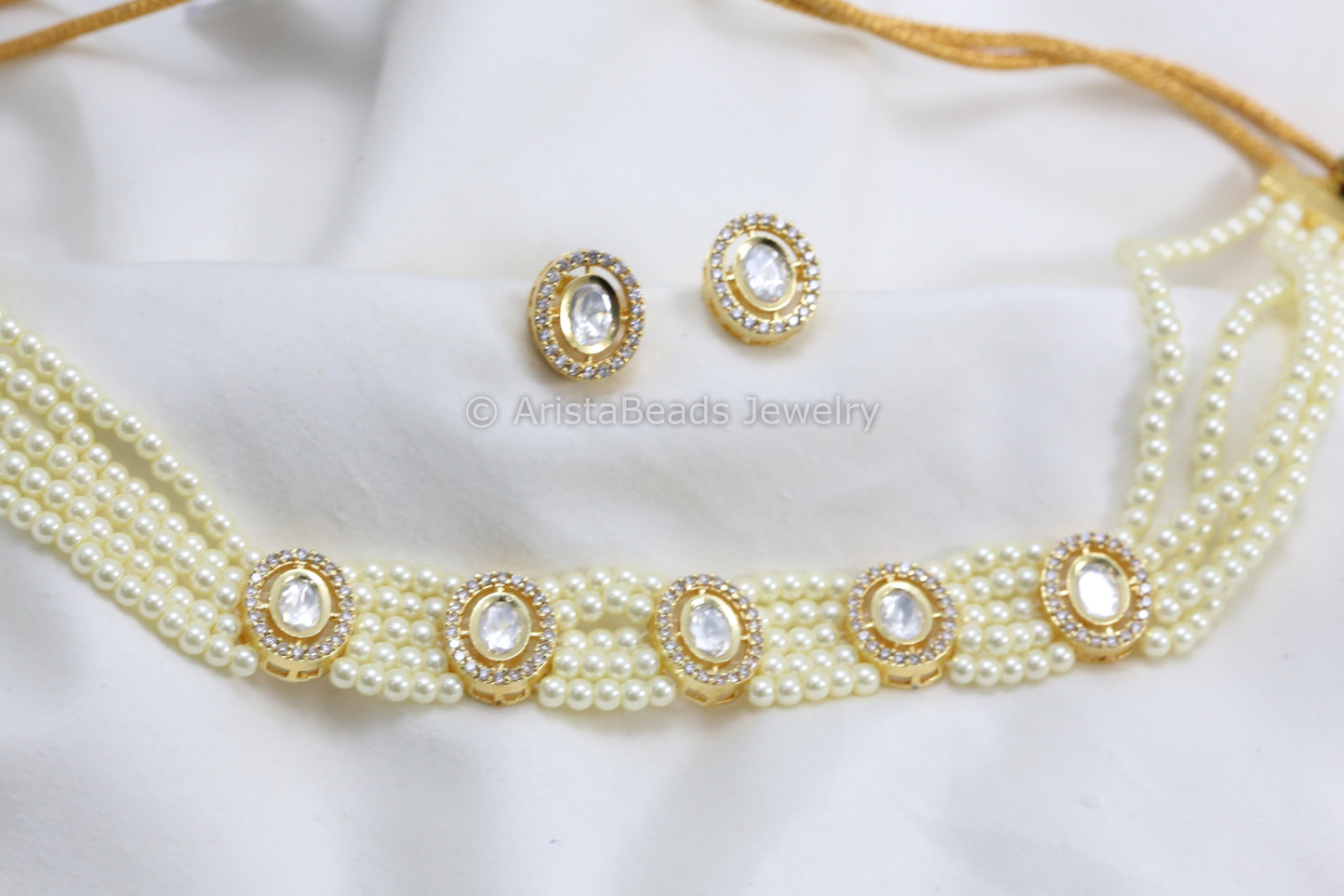 Dainty Hydro Beads Uncut Polki Choker Set - Pearl