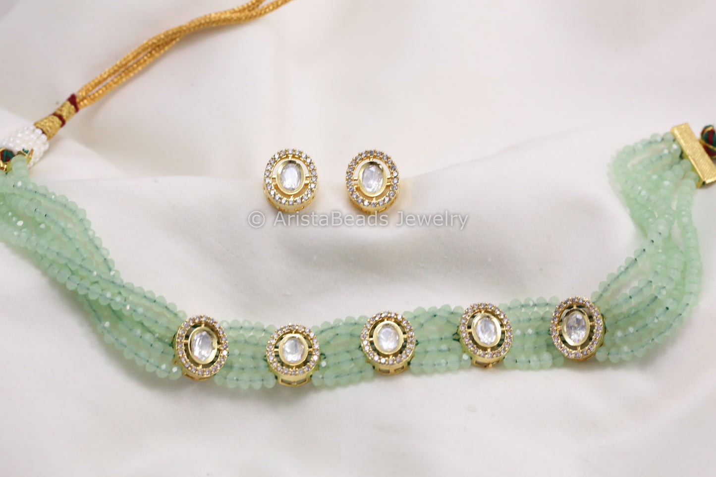 Dainty Hydro Beads Uncut Polki Choker Set - Mint