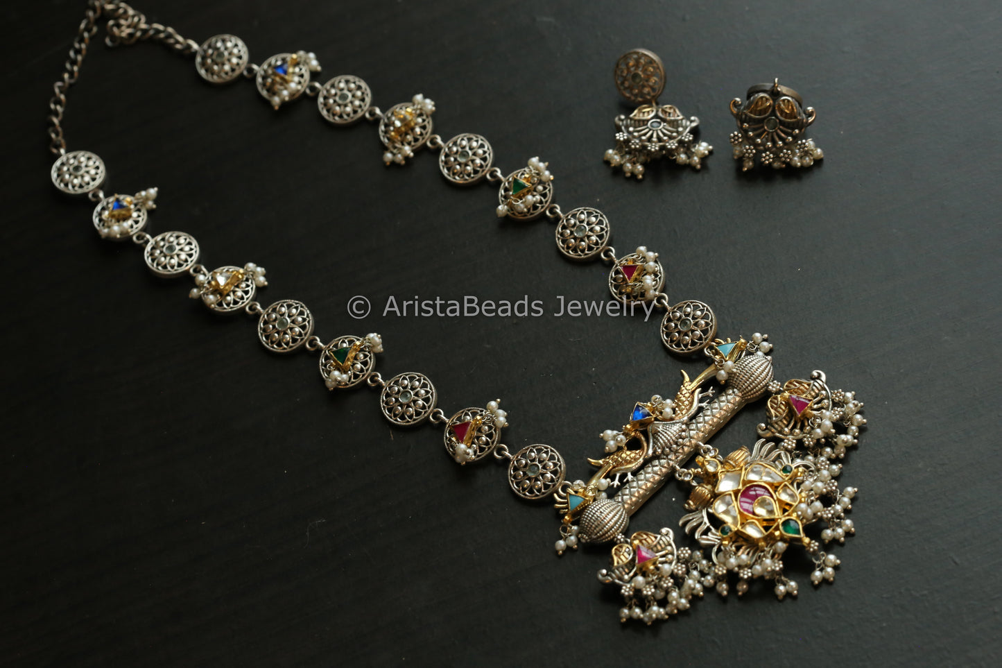 Dual Tone Oxidized Pachi Fusion Necklace Set