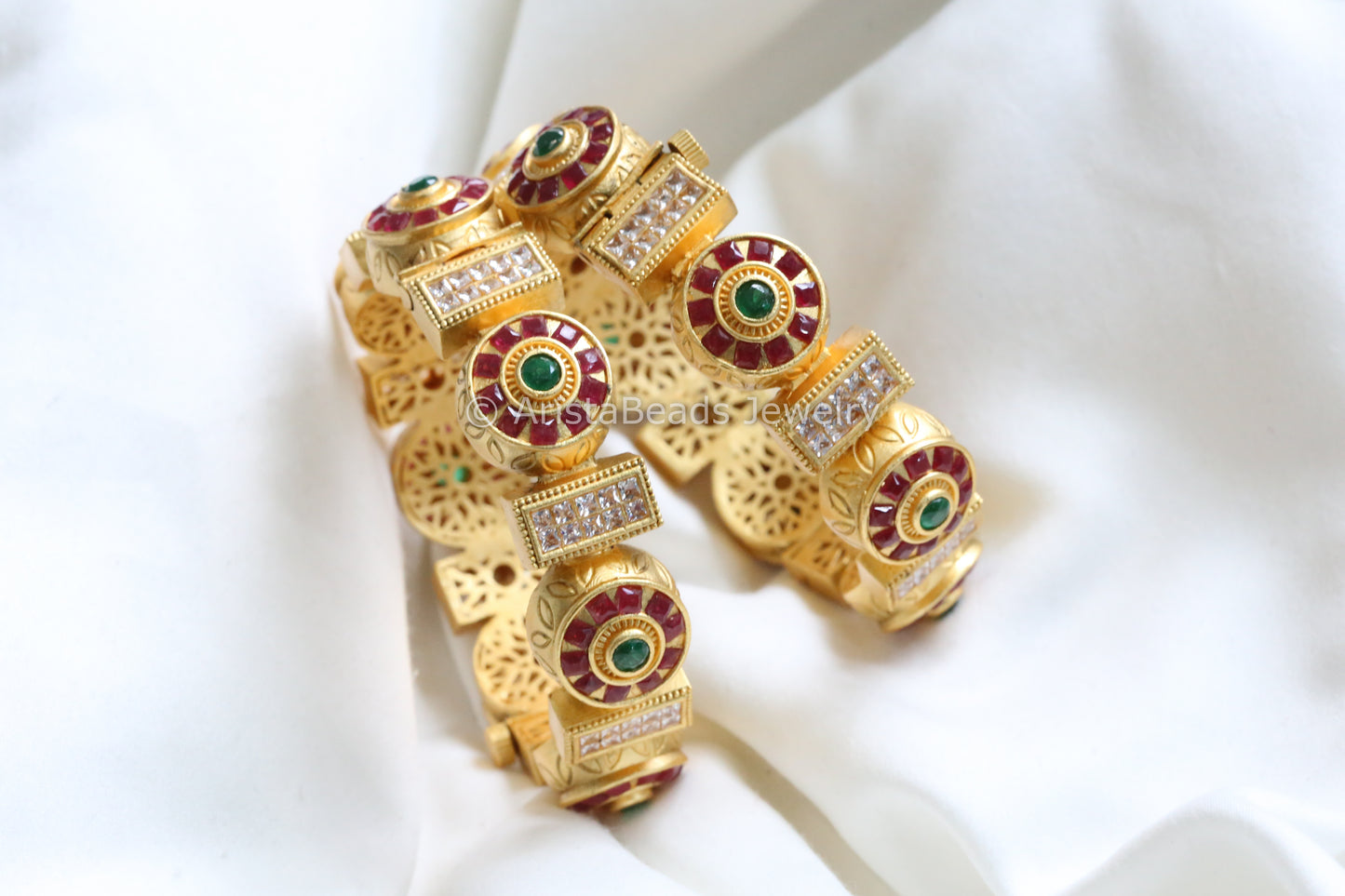 Gold CZ Pacheli Bangle Set (Openable)