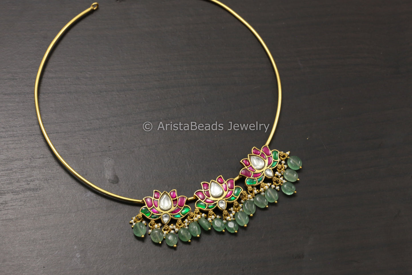 Dainty Lotus Jadau Kundan Hasli Necklace