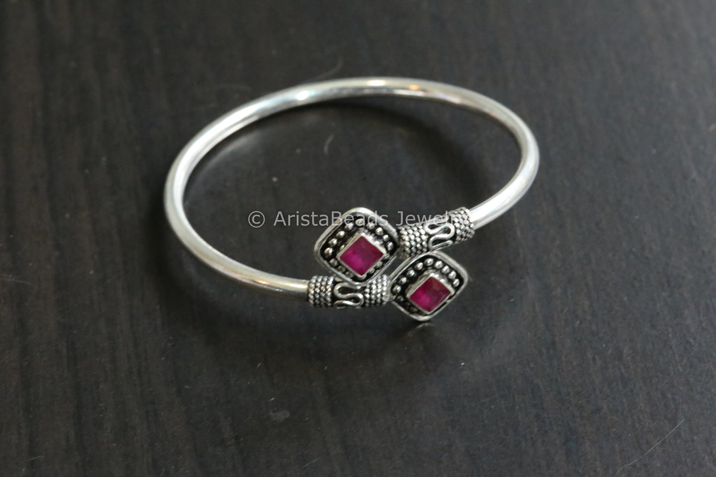 925 Sterling Silver Ruby Bracelet ( Adjustable)
