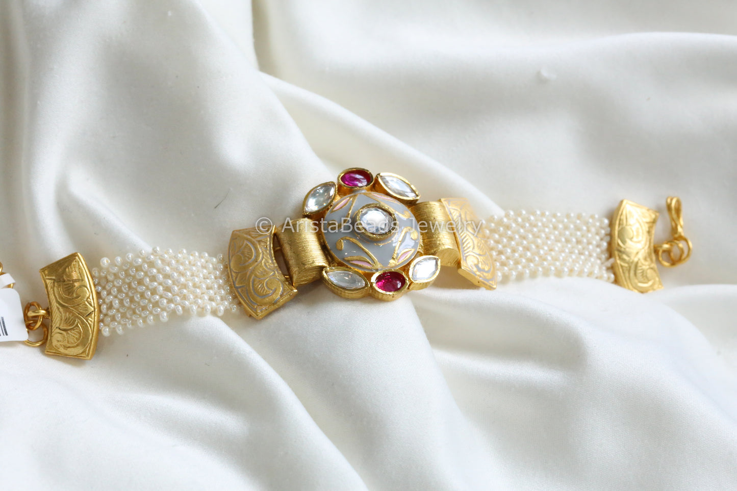 Enamel Kundan Bracelet - Gray