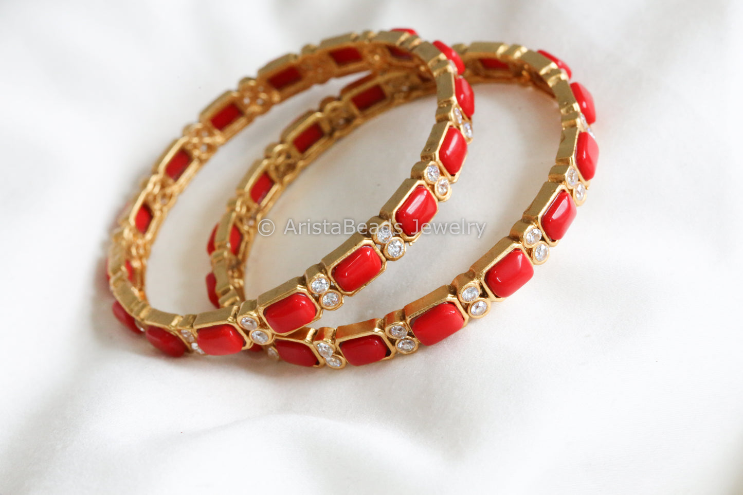 Coral & CZ Bangle Set (2.4 & 2.2)