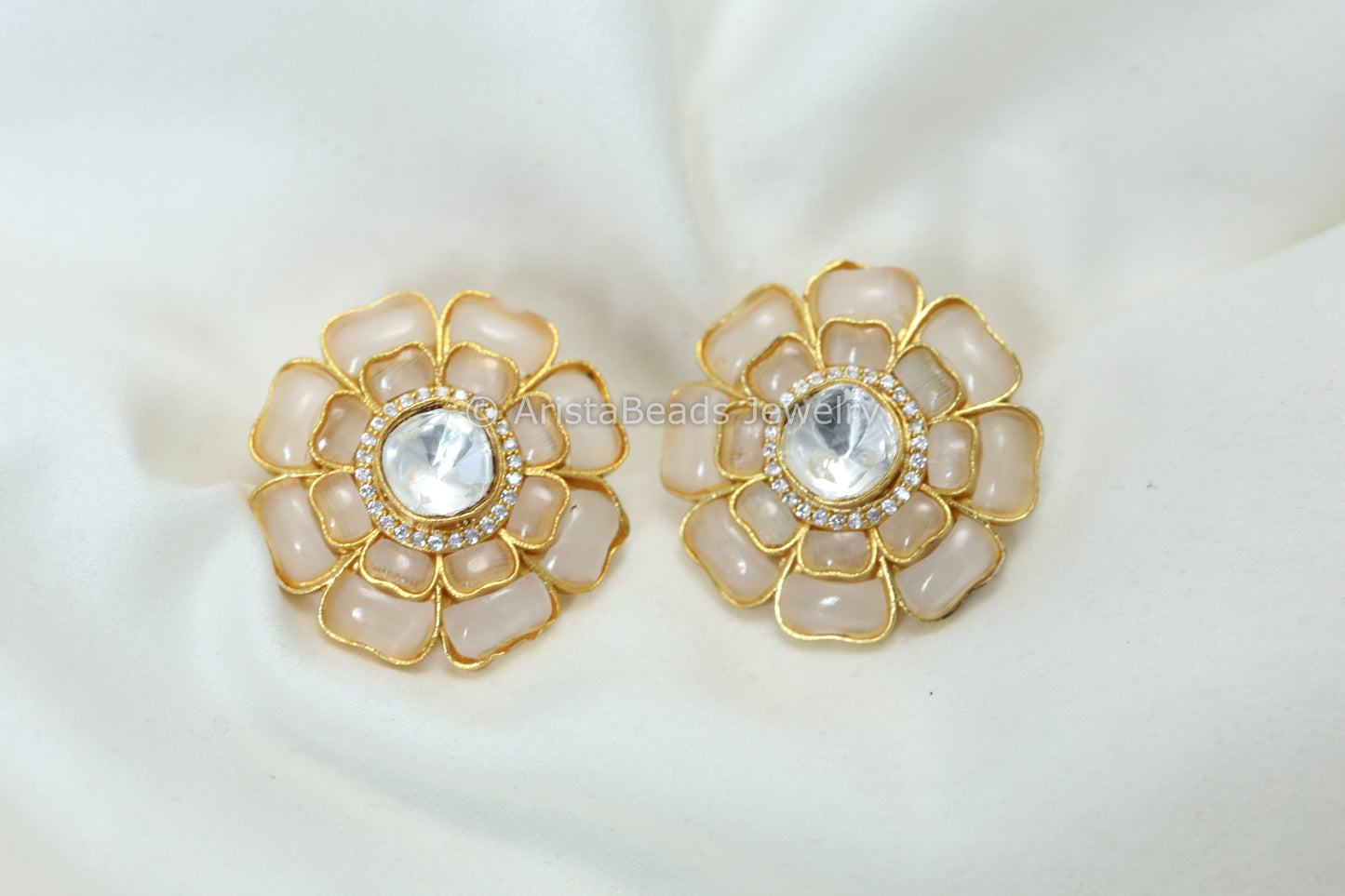 Large Moissanite Polki & Pota Stone Studs