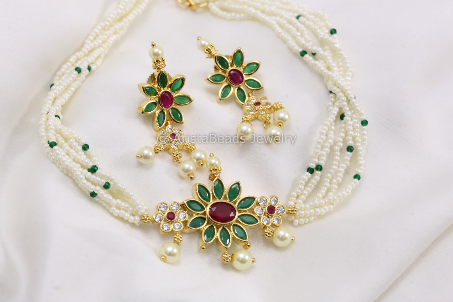 Delicate CZ Choker Set - Green