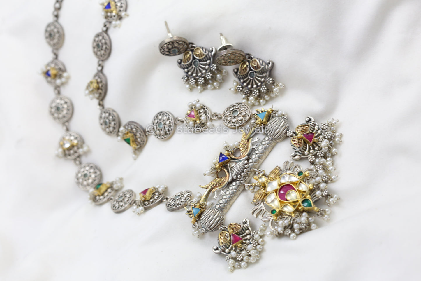 Dual Tone Oxidized Pachi Fusion Necklace Set