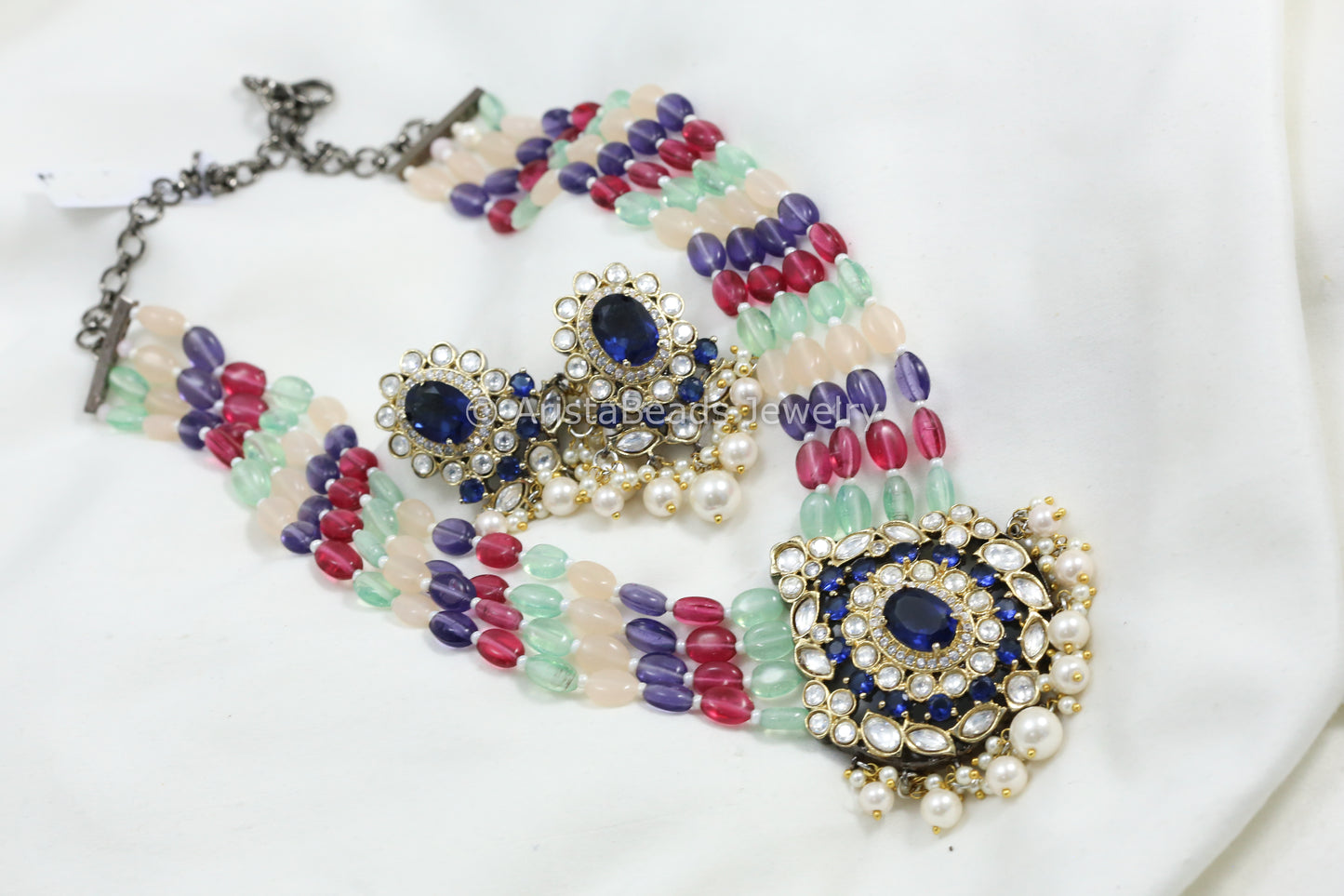 Victorian Uncut Kundan Necklace Set - Multi