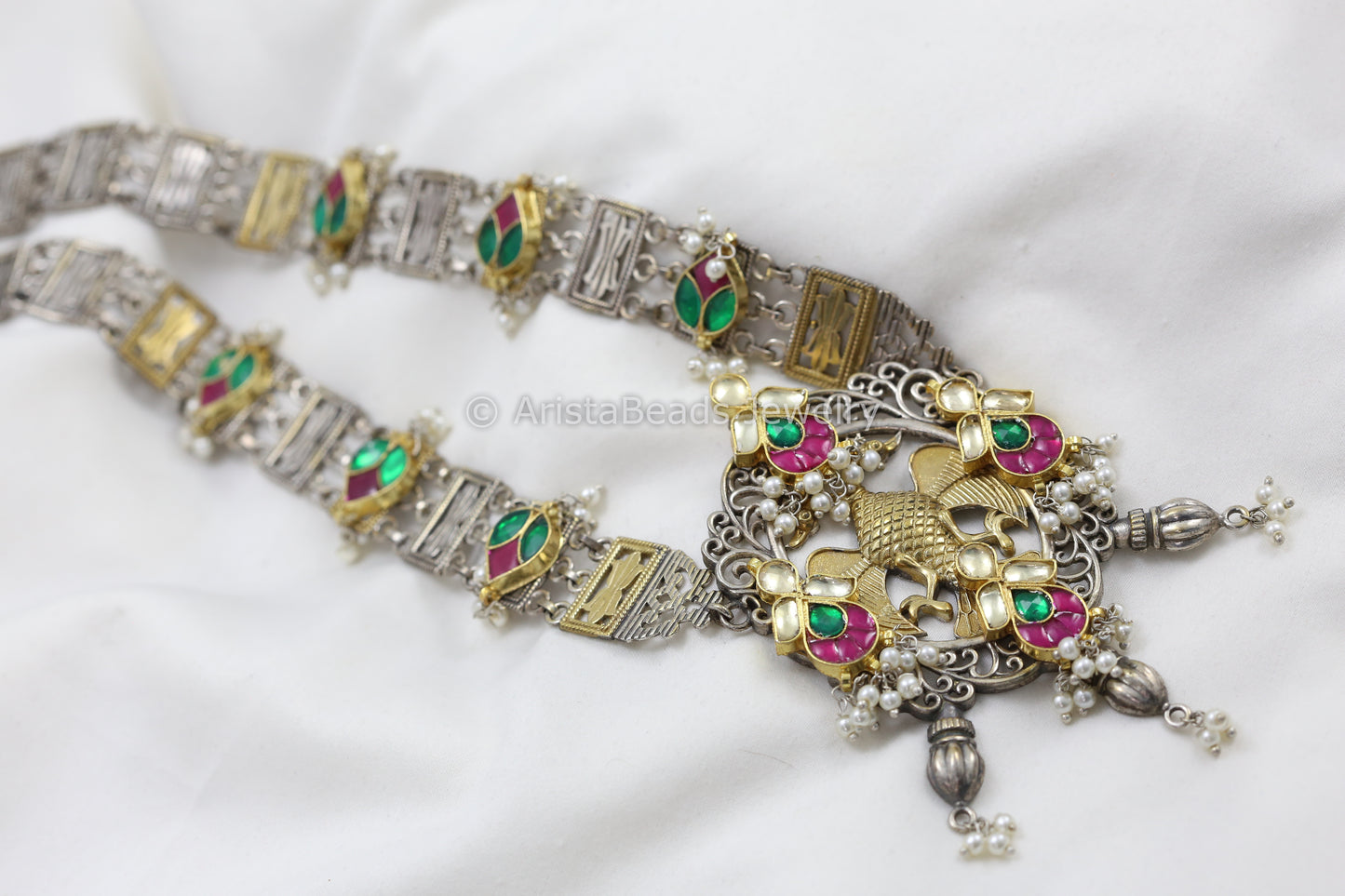 Dual Tone Pachi Kundan Necklace Set