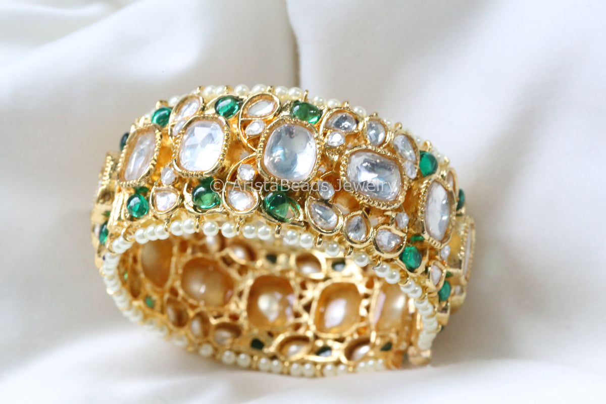 Premium Uncut Polki Kundan & Pota Bangle- Openable