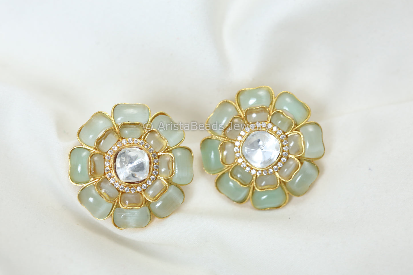 Large Moissanite Polki & Pota Stone Studs