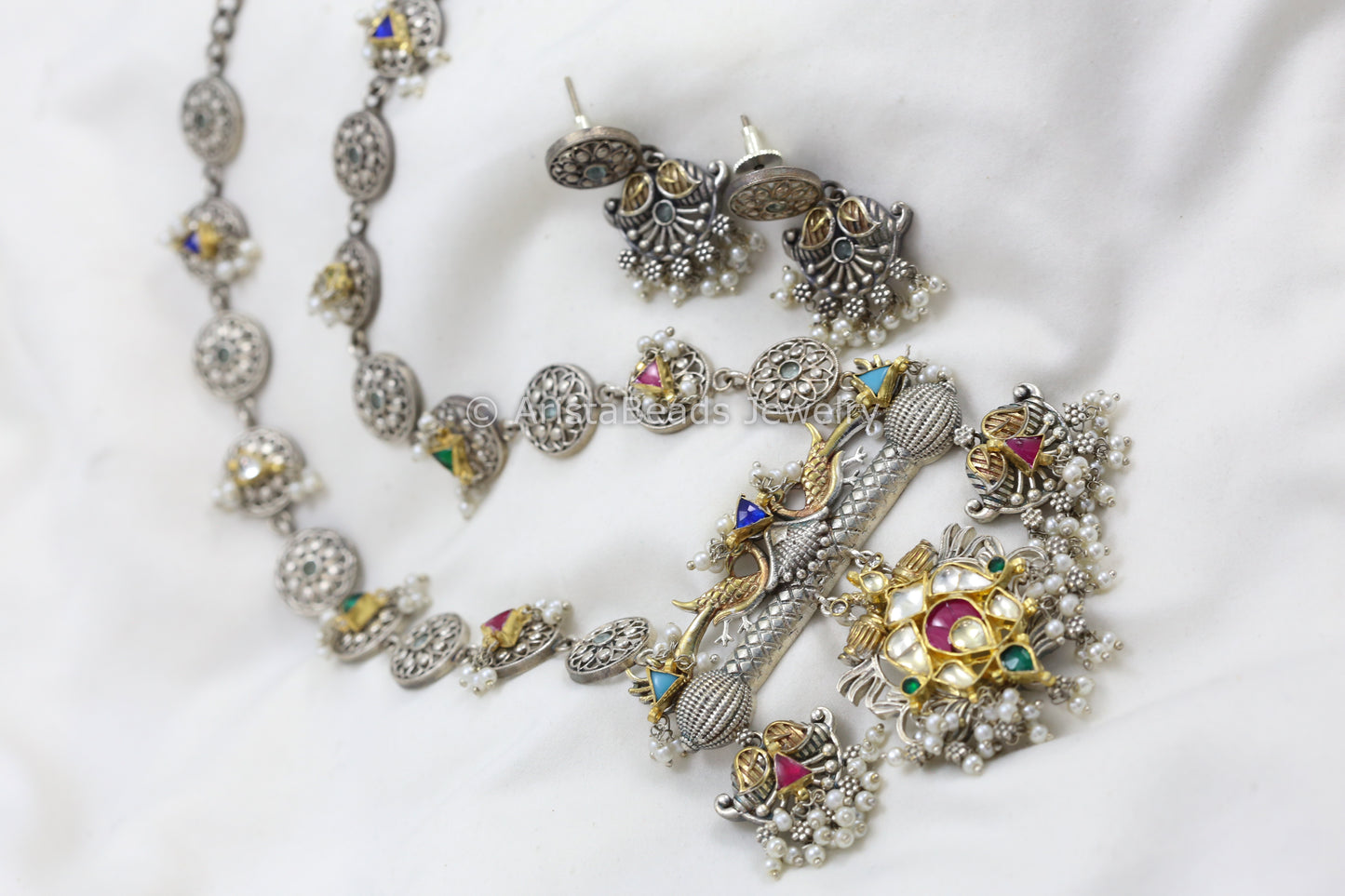 Dual Tone Oxidized Pachi Fusion Necklace Set