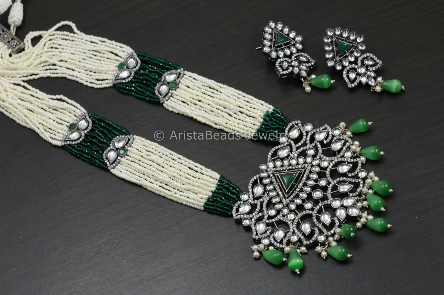 Victorian Beaded Necklace Set - Green