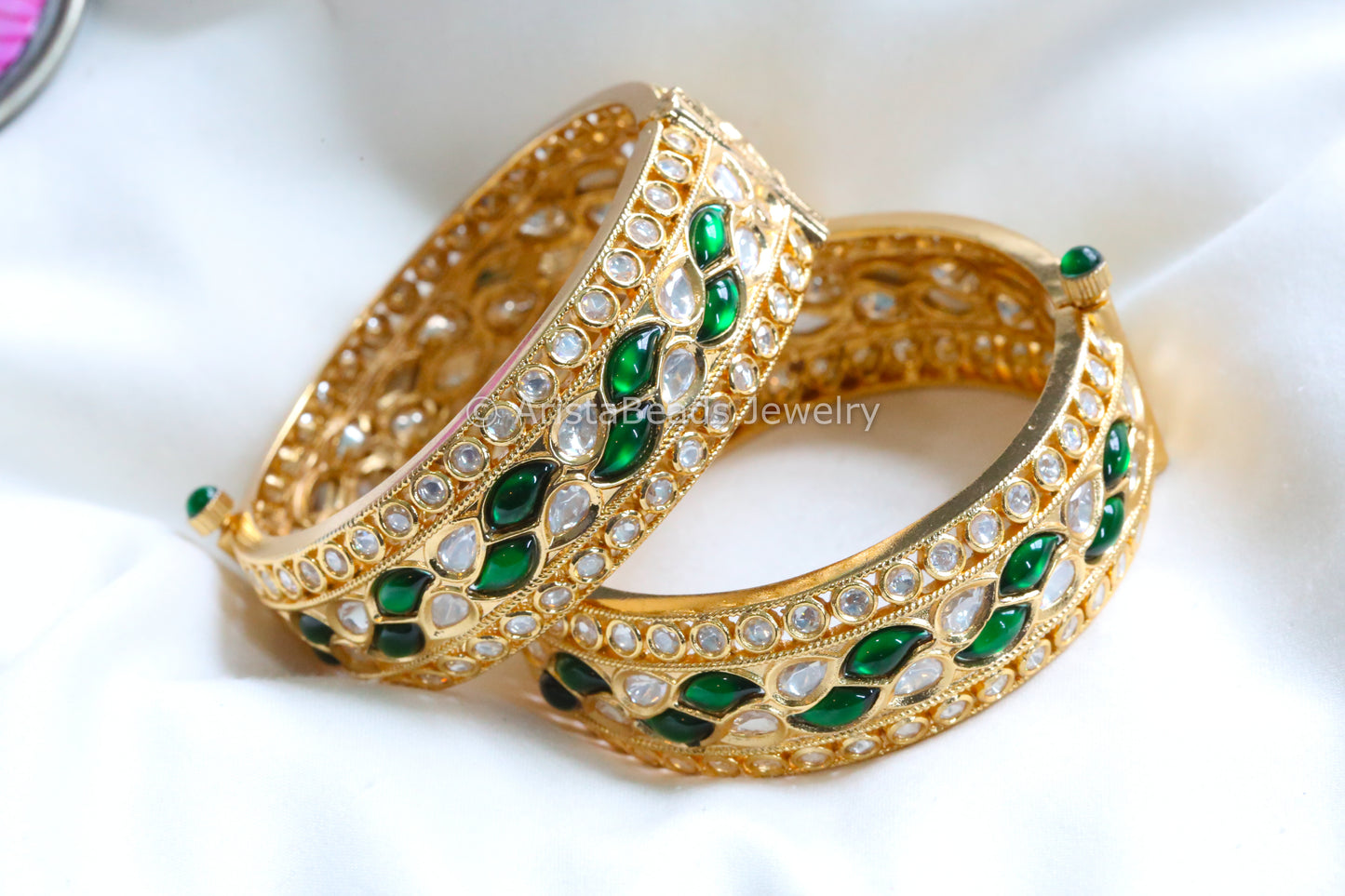 Premium Pota & Polki Kundan Bangle Set ( Openable)