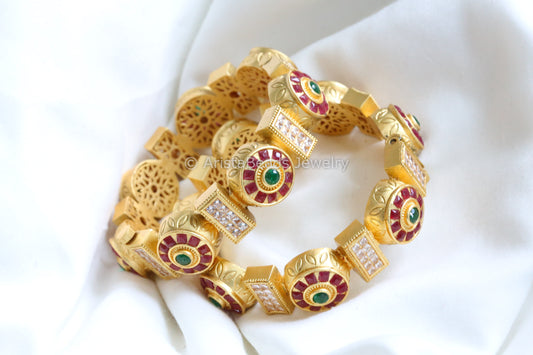 Gold CZ Pacheli Bangle Set (Openable)