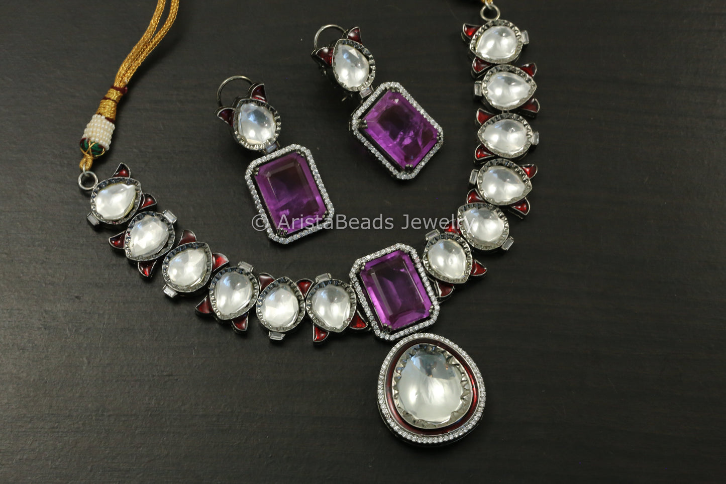 Victorian Uncut Kundan Polki, Enamel & Doublet Necklace Set