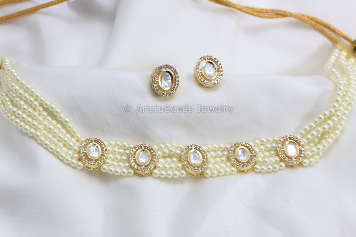 Dainty Hydro Beads Uncut Polki Choker Set - Pearl