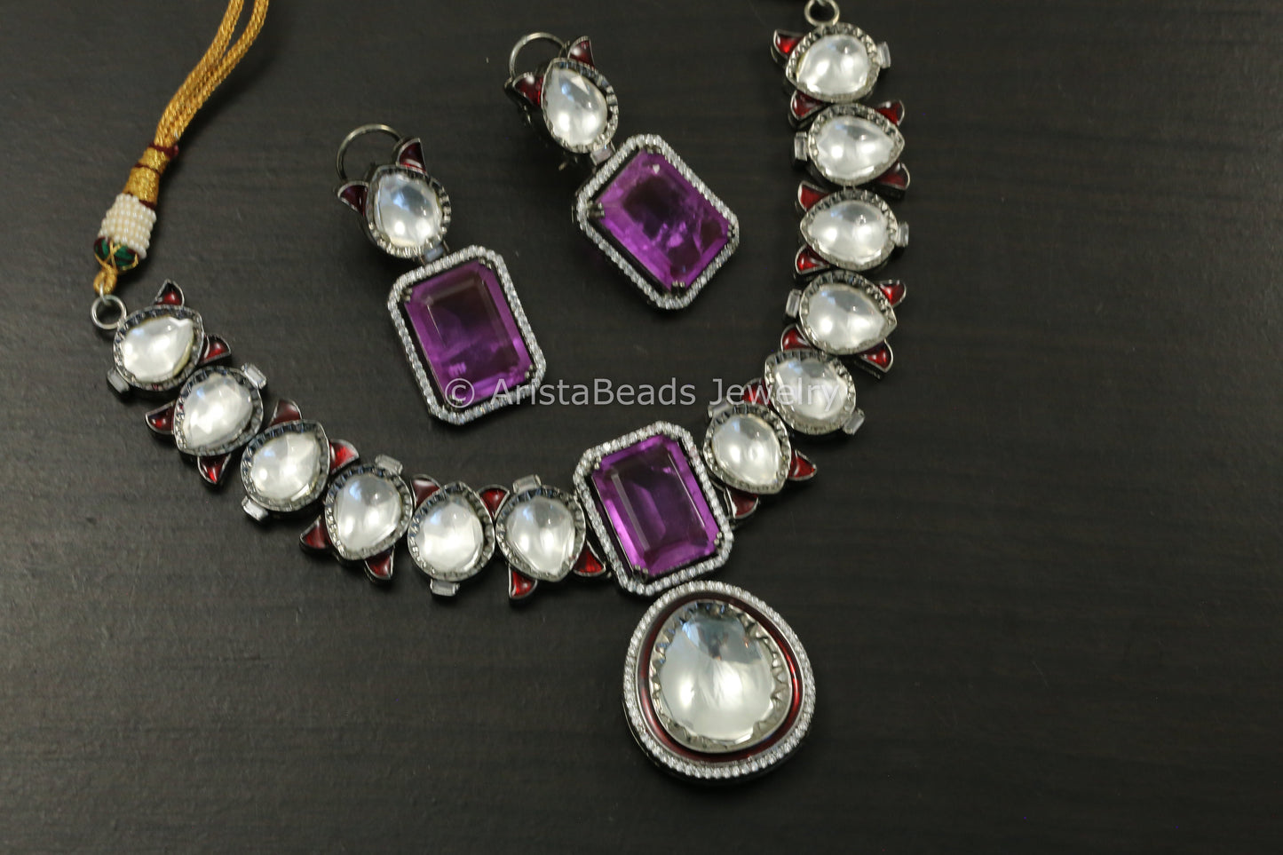 Victorian Uncut Kundan Polki, Enamel & Doublet Necklace Set