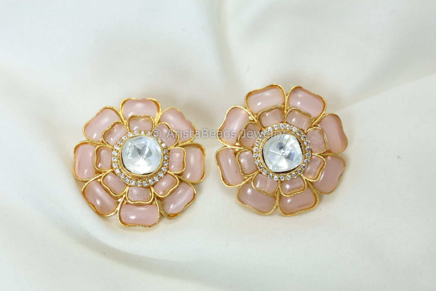 Large Moissanite Polki & Pota Stone Studs