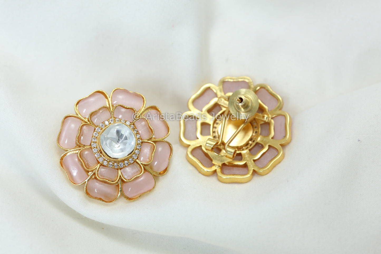 Large Moissanite Polki & Pota Stone Studs