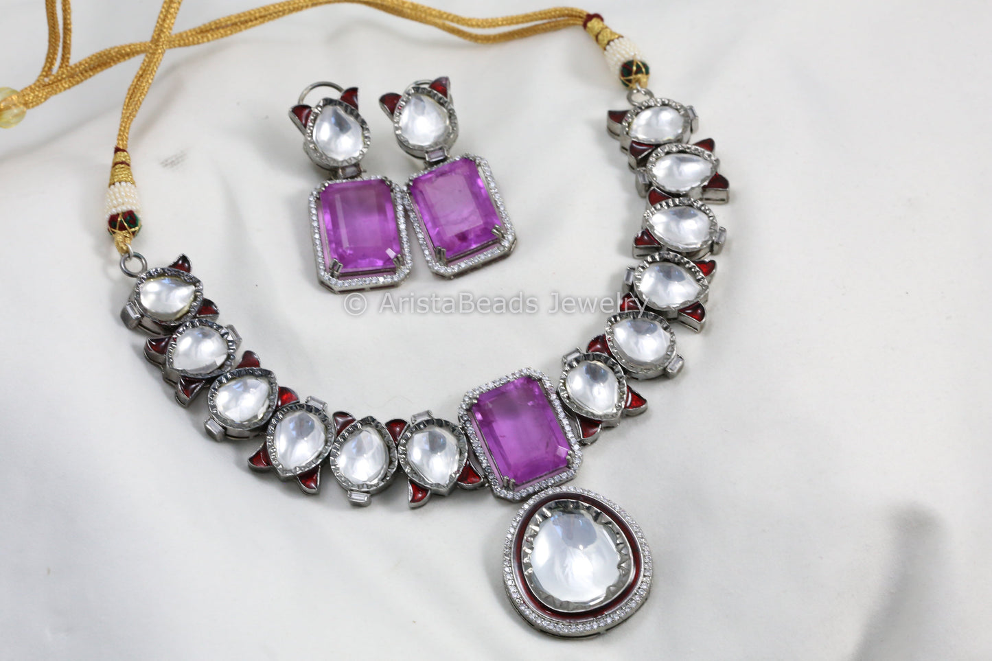Victorian Uncut Kundan Polki, Enamel & Doublet Necklace Set