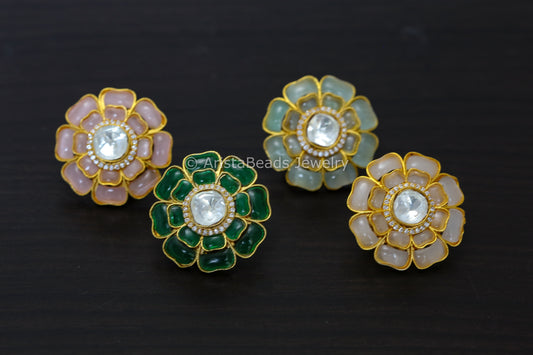 Large Moissanite Polki & Pota Stone Studs