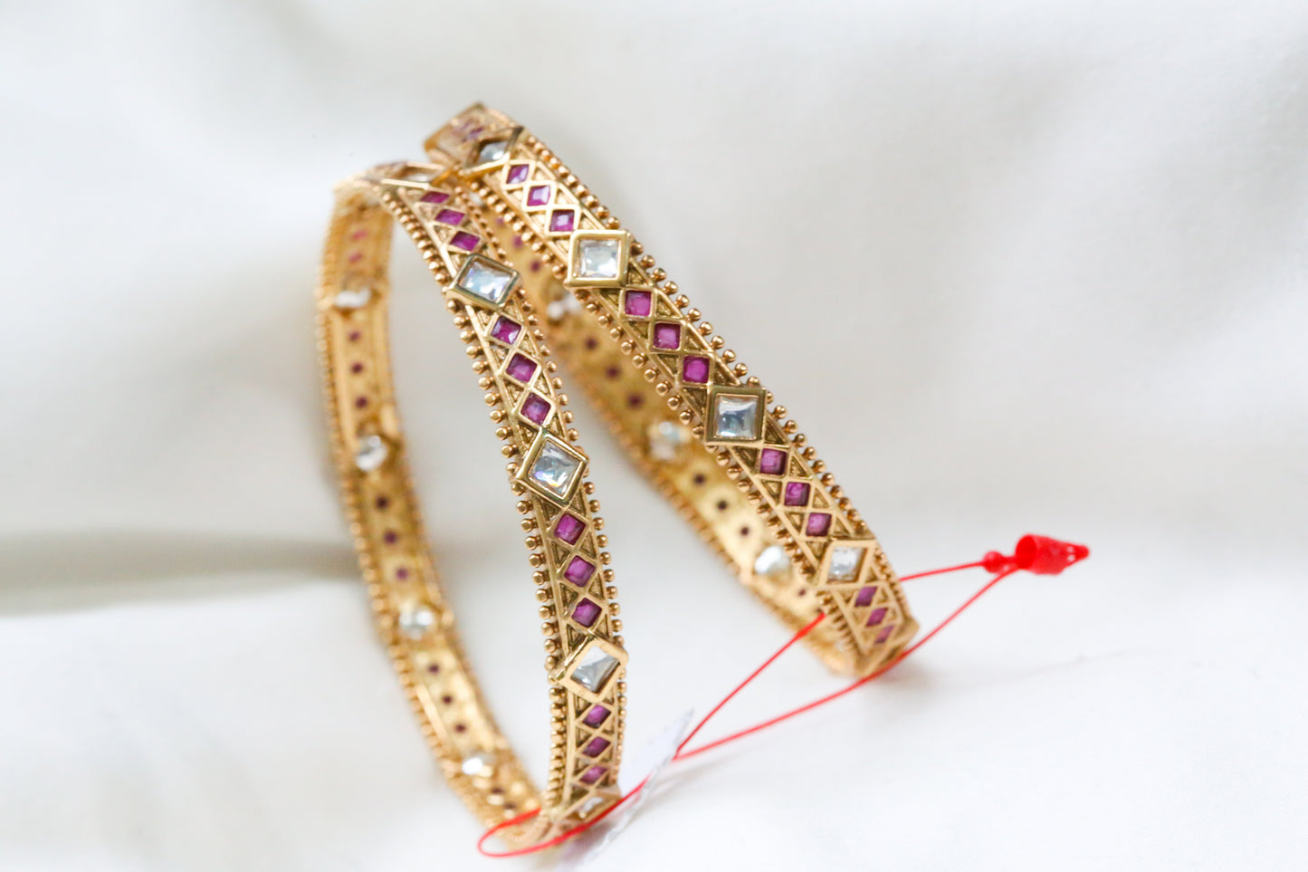 Gold Polki & Ruby Bangle Set (Set of 2) - 2.6