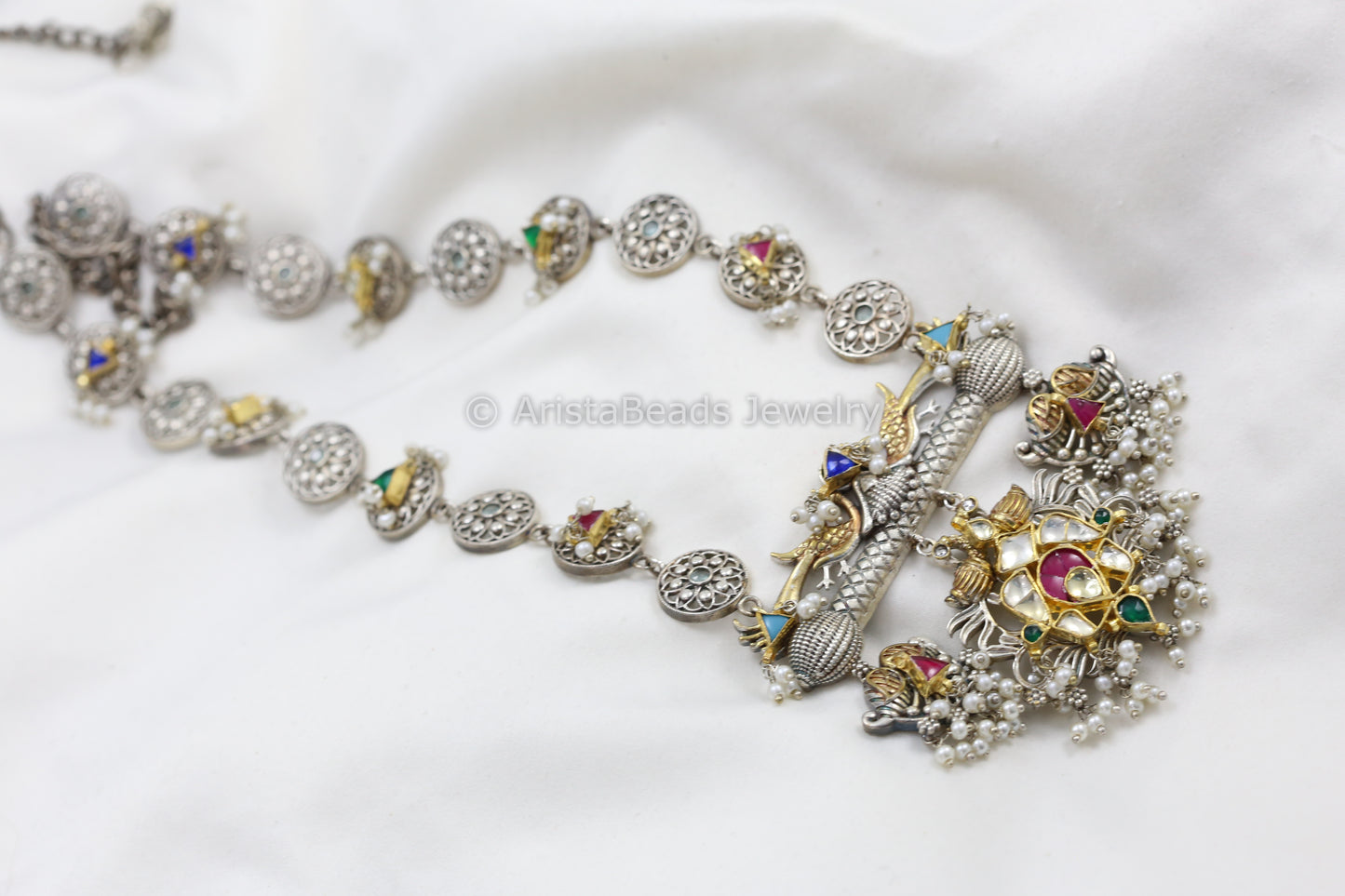 Dual Tone Oxidized Pachi Fusion Necklace Set