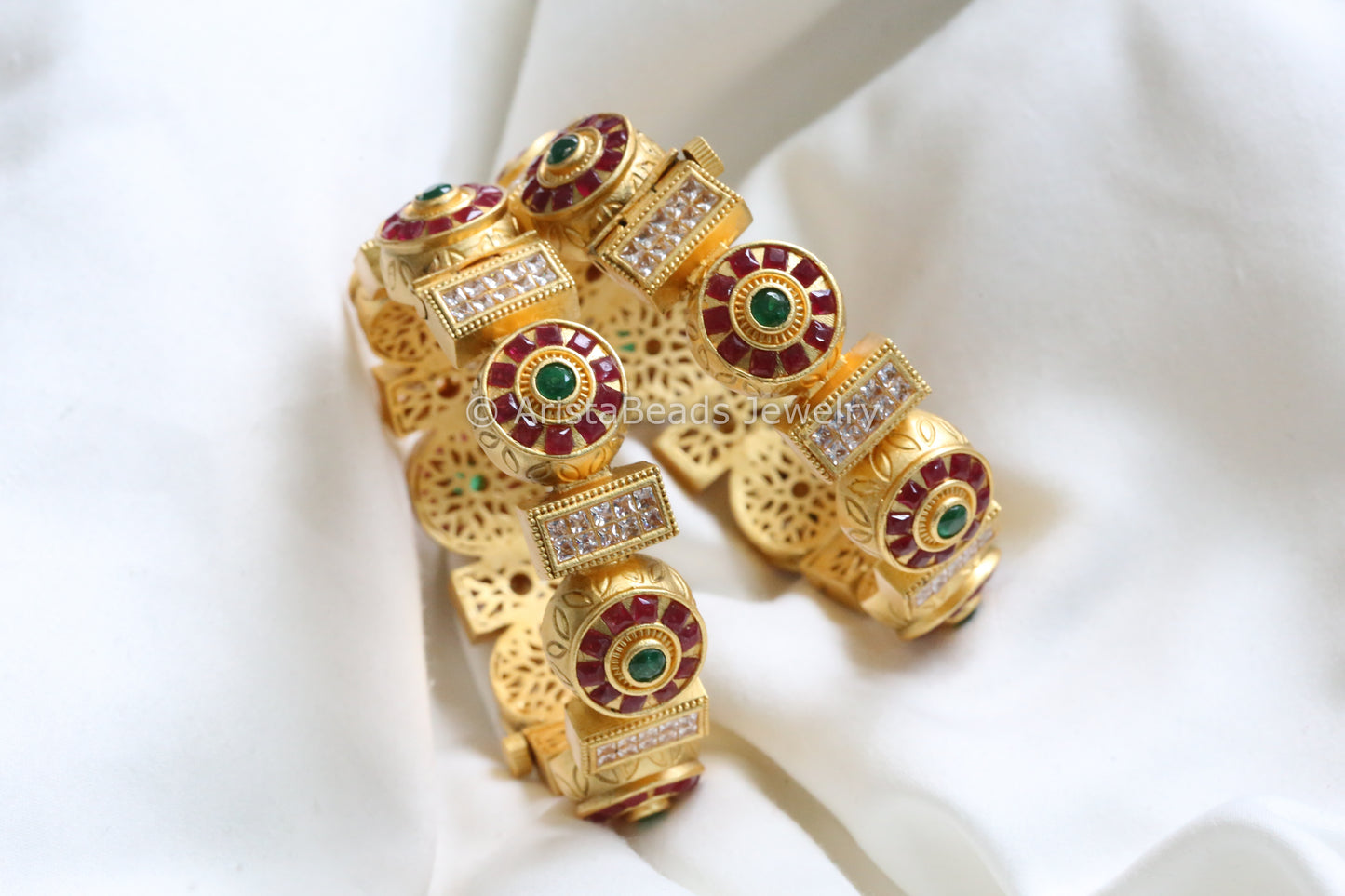 Gold CZ Pacheli Bangle Set (Openable)