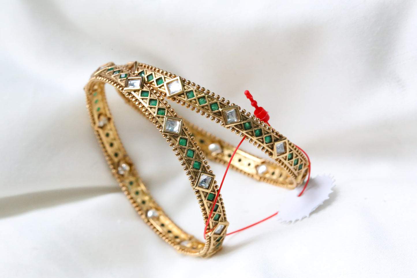 Gold Polki & Green Bangle Set (Set of 2) - 2.6
