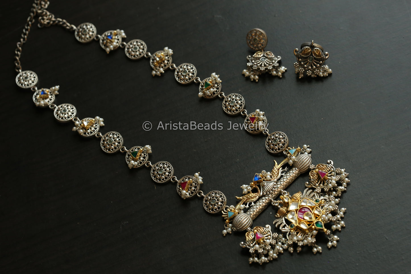Dual Tone Oxidized Pachi Fusion Necklace Set
