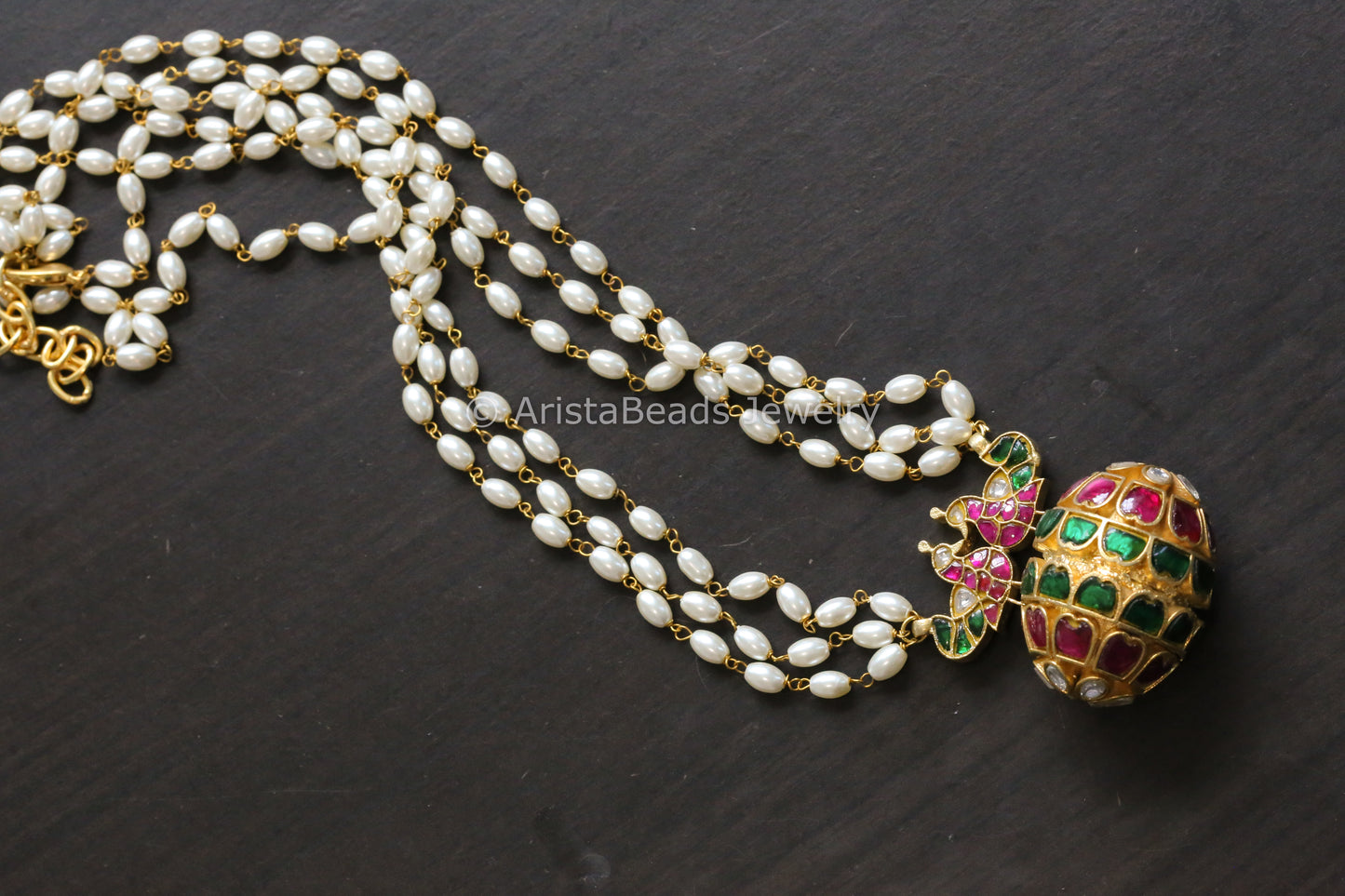 Jadau Kundan Rice Pearl Peacock Necklace