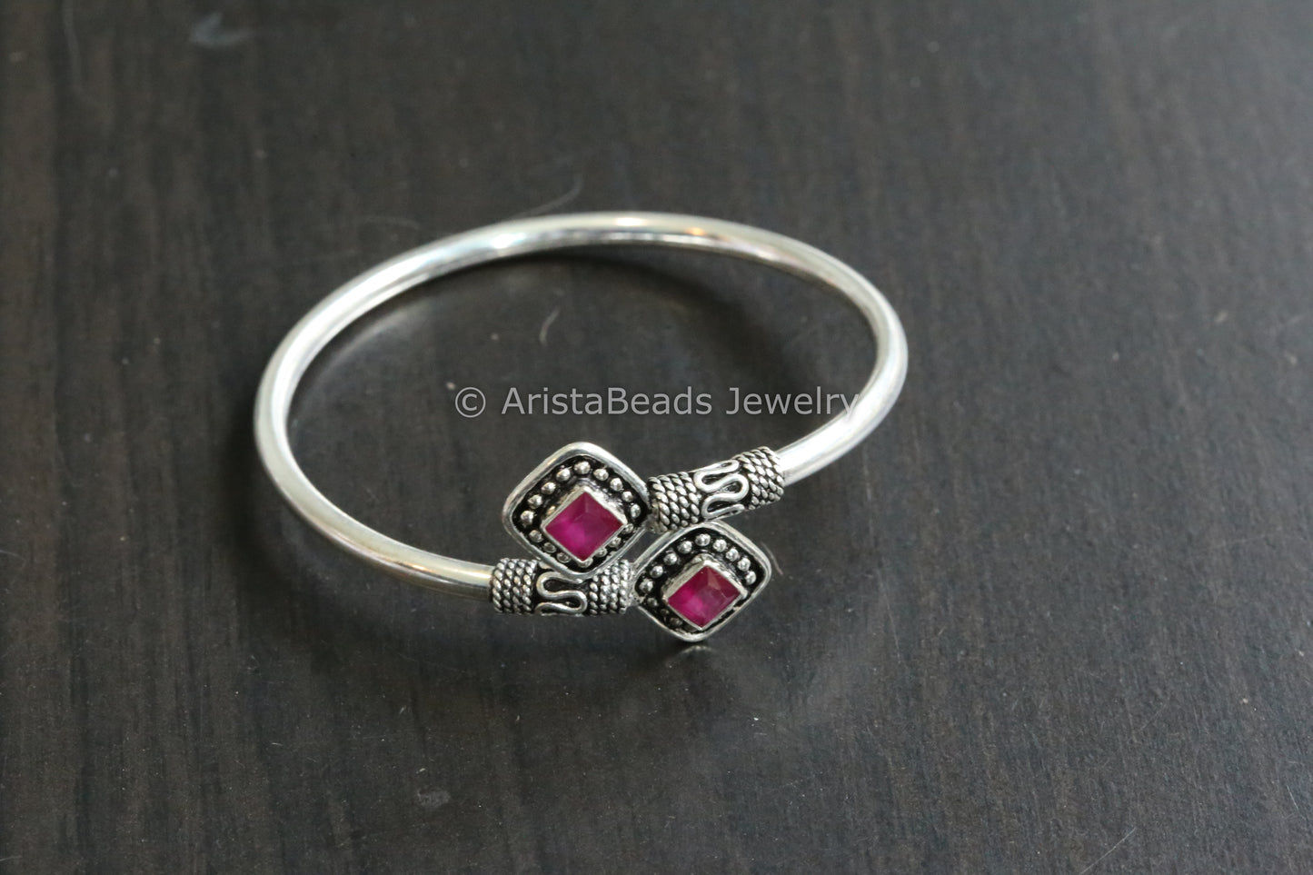 925 Sterling Silver Ruby Bracelet ( Adjustable)