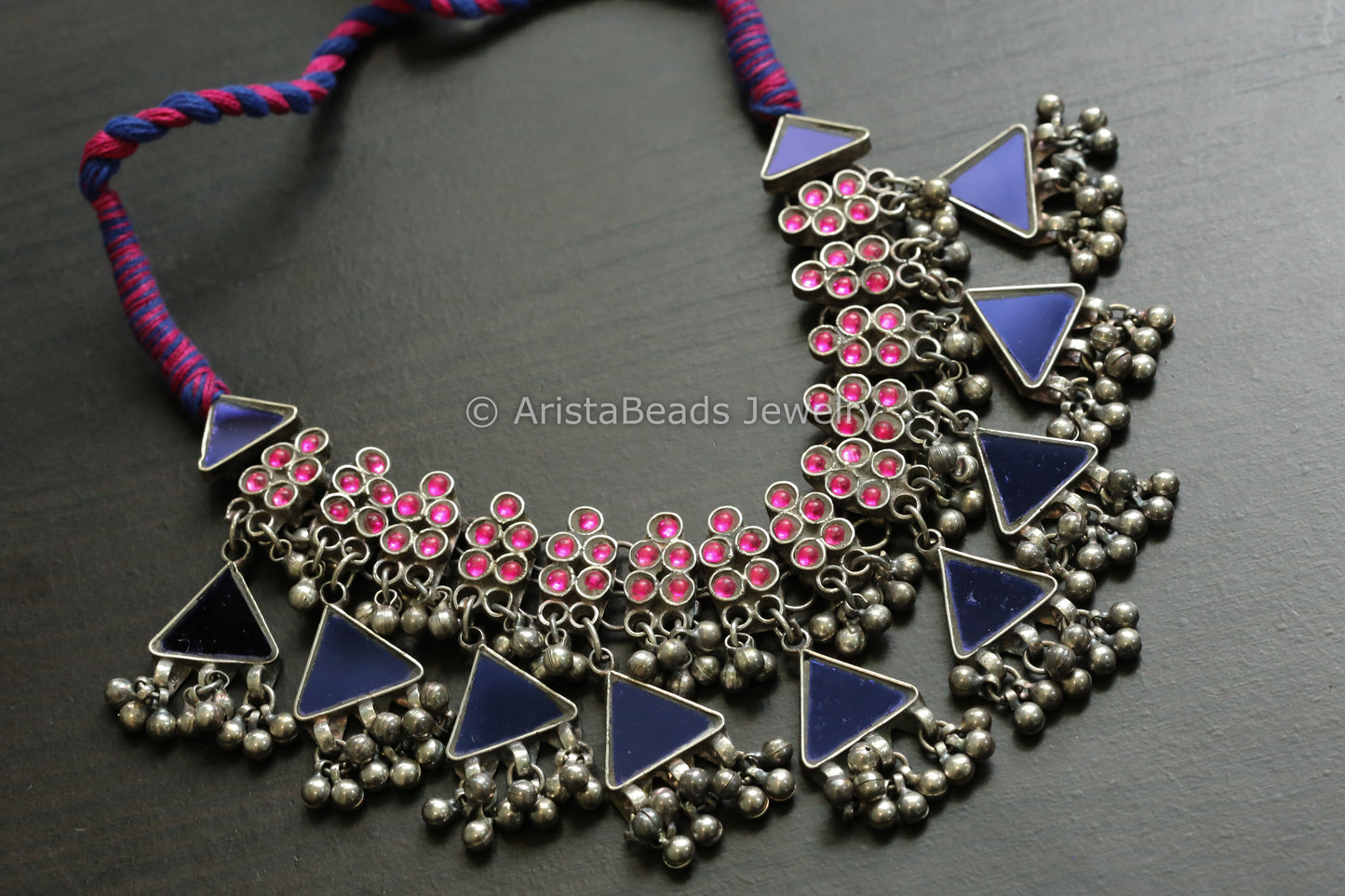 Contemporary Real Glass Necklace -Blue Pink
