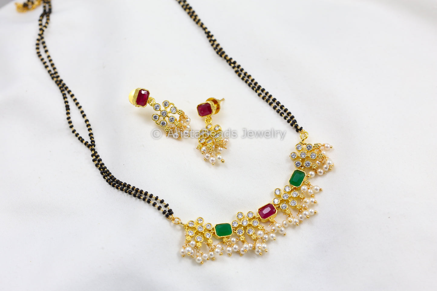Dainty Black Bead Necklace Set