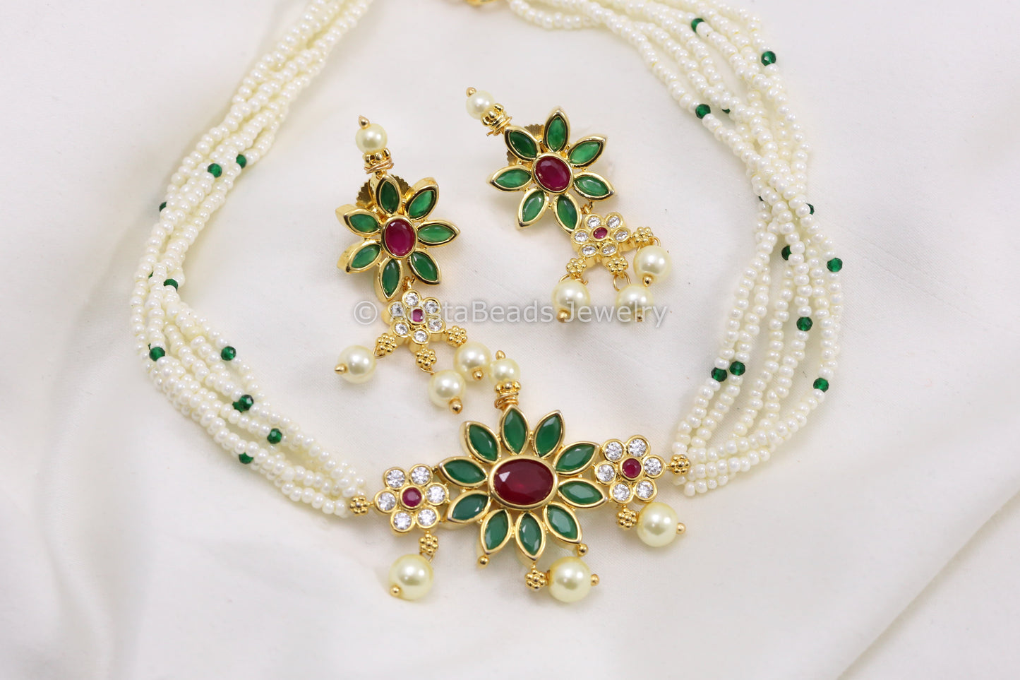Delicate CZ Choker Set - Green