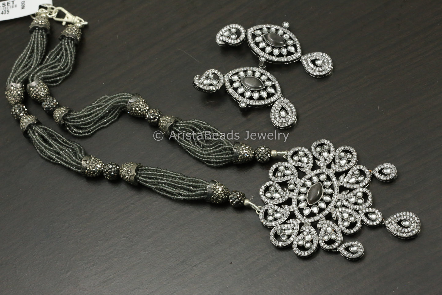 Victorian Hydro Beaded Necklace Set - Gray