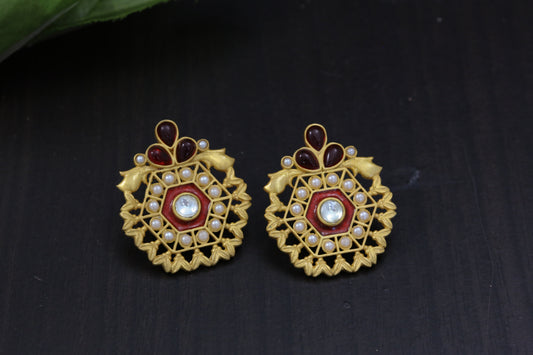 Matt Gold Kundan Enamel Kemp Earrings