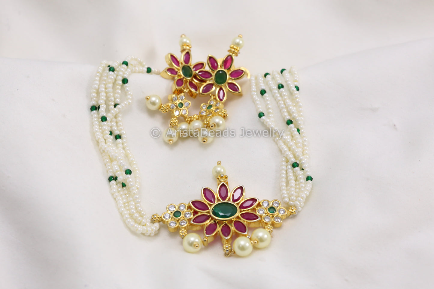 Delicate CZ Choker Set - Ruby