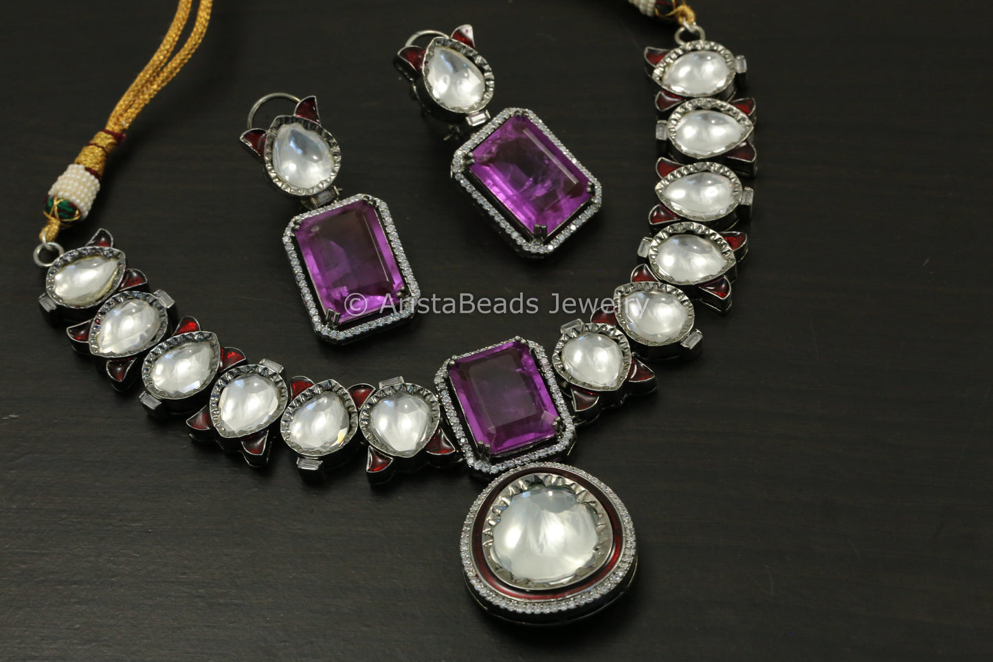 Victorian Uncut Kundan Polki, Enamel & Doublet Necklace Set