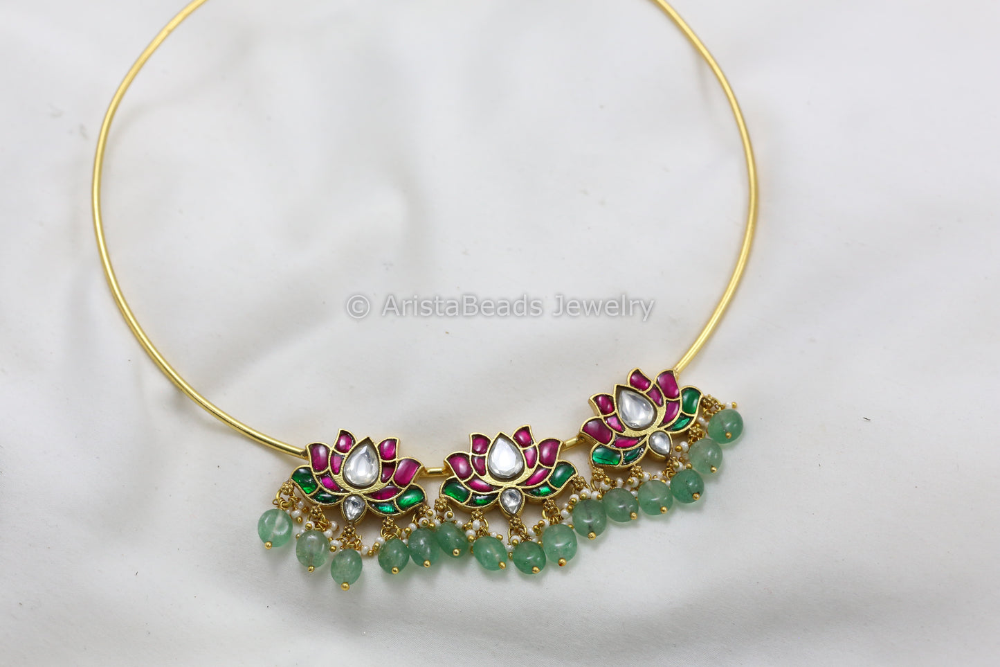 Dainty Lotus Jadau Kundan Hasli Necklace